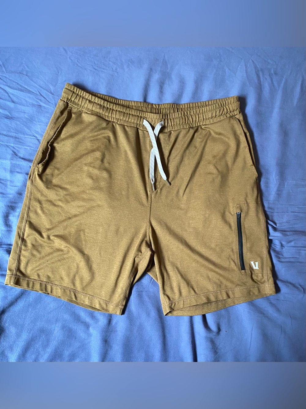 Vuori Men's Athletic Shorts in Brown with White Drawstring